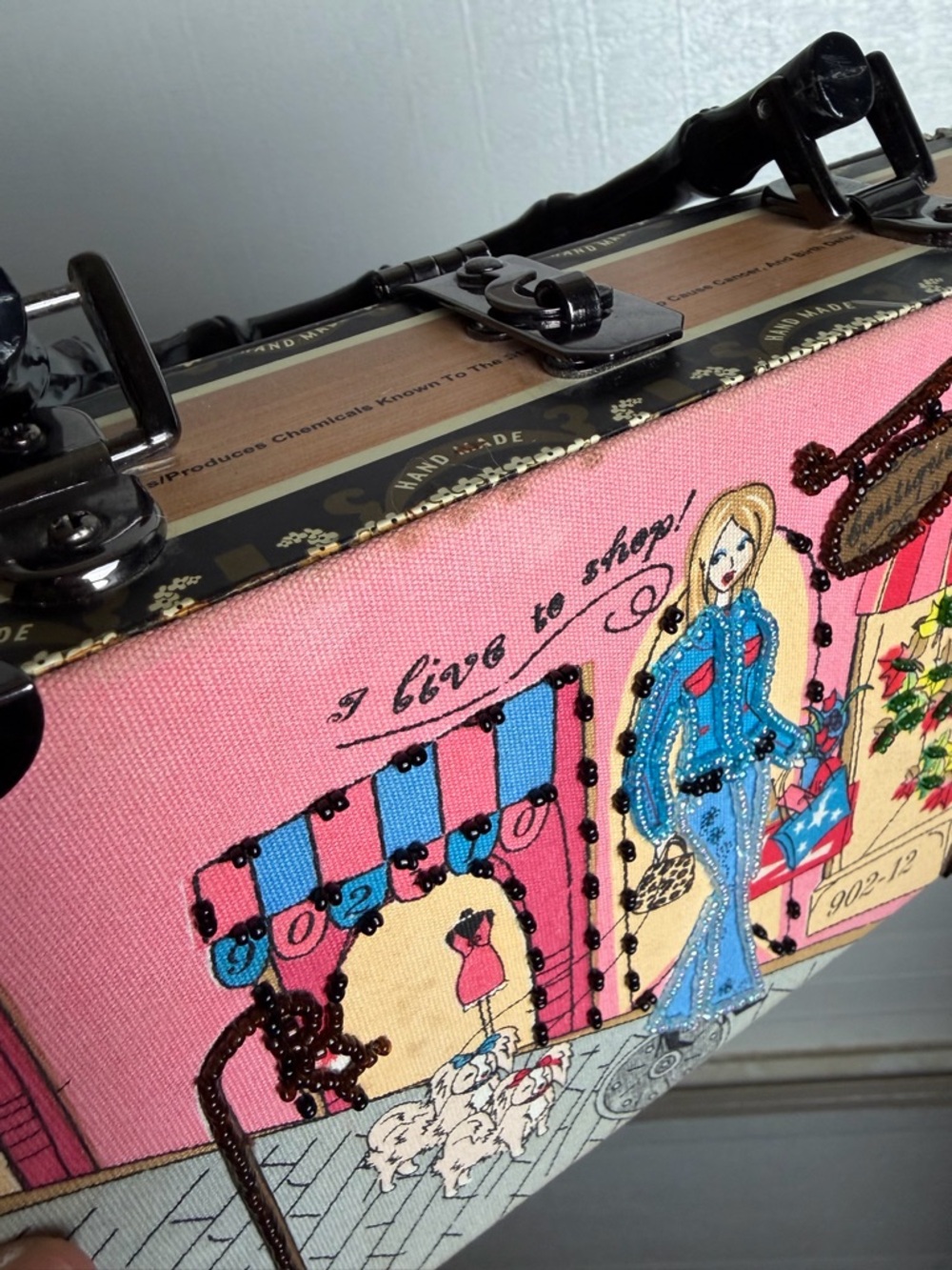 Handcrafted Cigar Purse-Pink Multi-Fashionista Shopping with Dogs - Picture 5 of 5